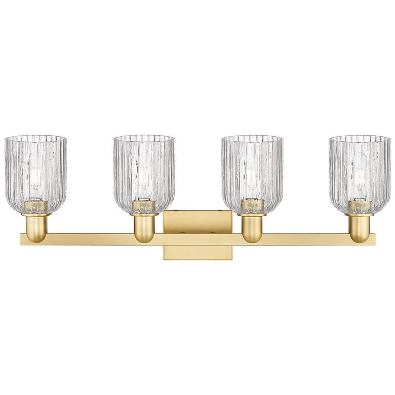 Image 2 Bridal Veil 32"W 4 Light Satin Gold Bath Vanity Light With Clear Shade more views