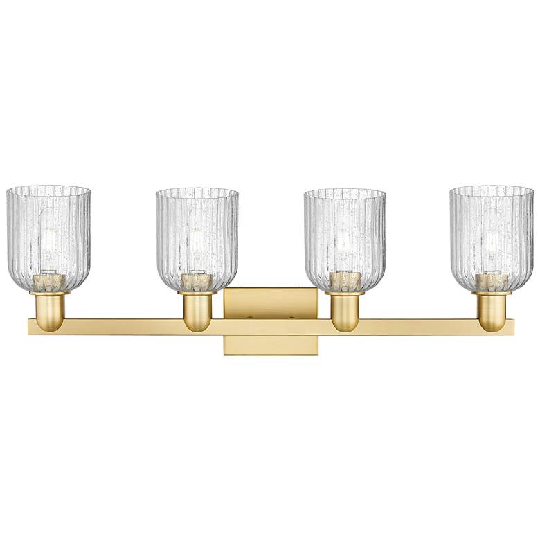 Image 2 Bridal Veil 32"W 4 Light Satin Gold Bath Vanity Light With Seedy Shade more views