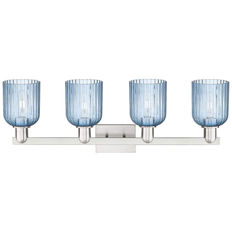 Image 2 Bridal Veil 32"W 4 Light Satin Nickel Bath Light w/ Blue Shade more views