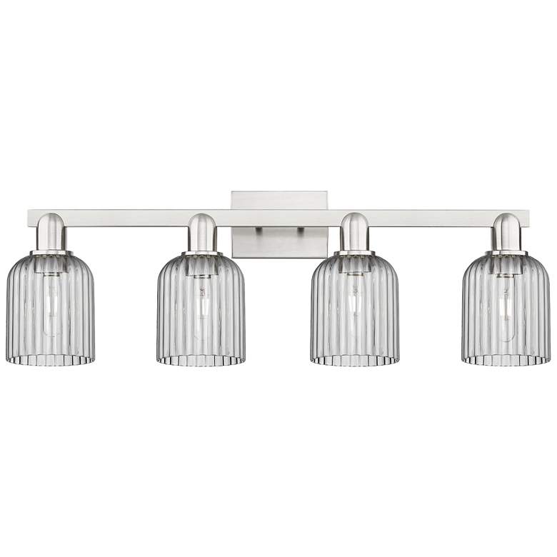 Image 1 Bridal Veil 32"W 4 Light Satin Nickel Bath Light w/ Light Smoke Shade
