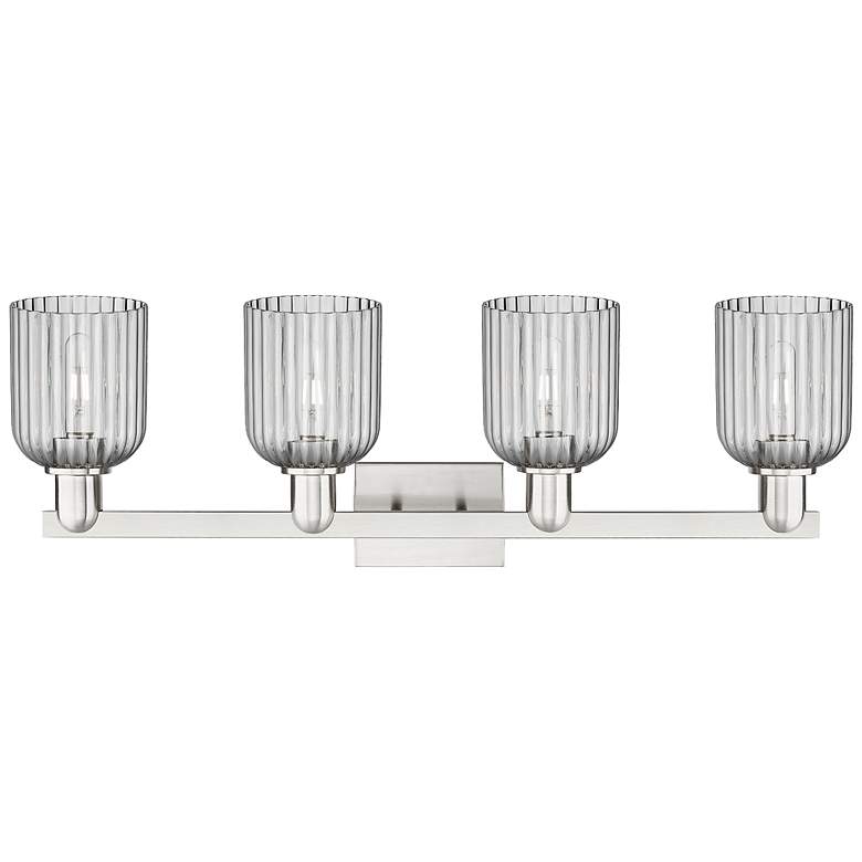 Image 2 Bridal Veil 32"W 4 Light Satin Nickel Bath Light w/ Light Smoke Shade more views