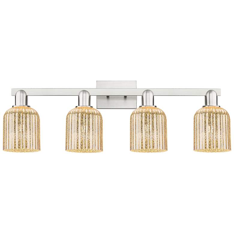 Image 1 Bridal Veil 32"W 4 Light Satin Nickel Bath Light w/ Mercury Shade