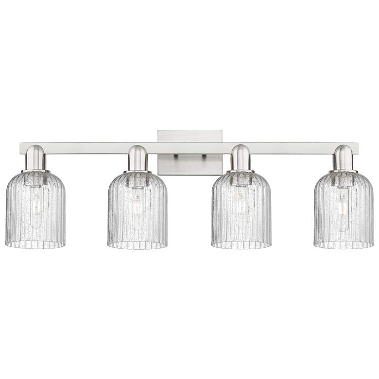 Image 1 Bridal Veil 32"W 4 Light Satin Nickel Bath Light w/ Seedy Shade