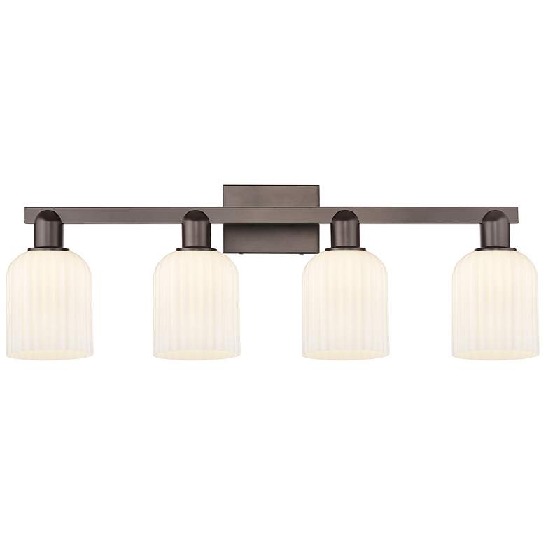 Image 1 Bridal Veil 32"W 4-Lt Oil Rubbed Bronze Bath-Lt w/ Gloss White Shade