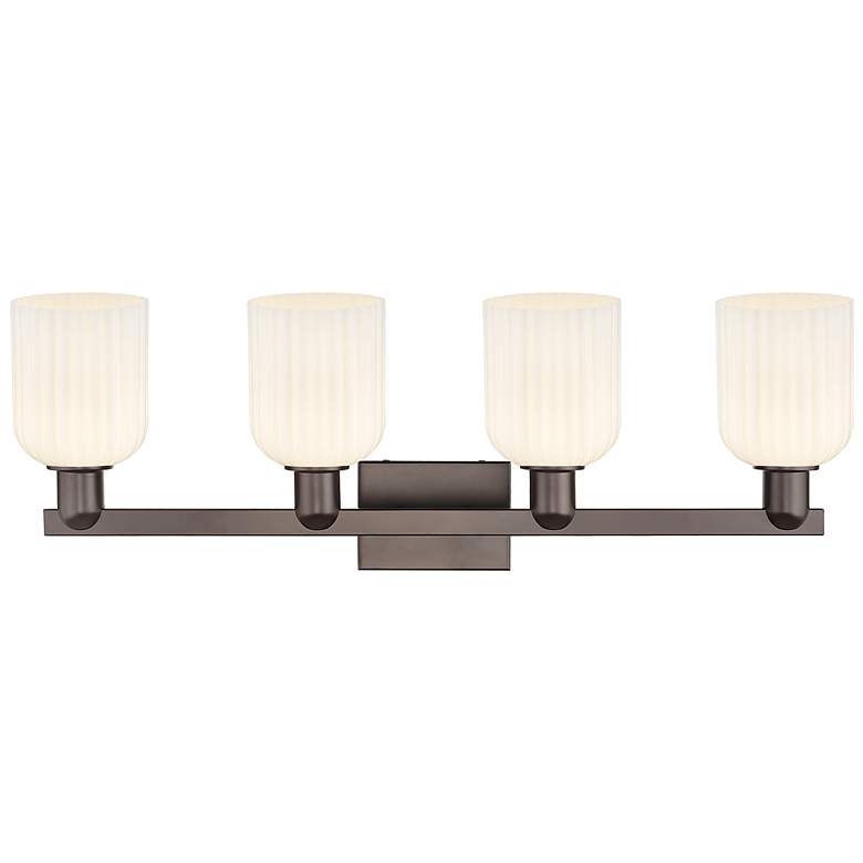Image 2 Bridal Veil 32"W 4-Lt Oil Rubbed Bronze Bath-Lt w/ Gloss White Shade more views