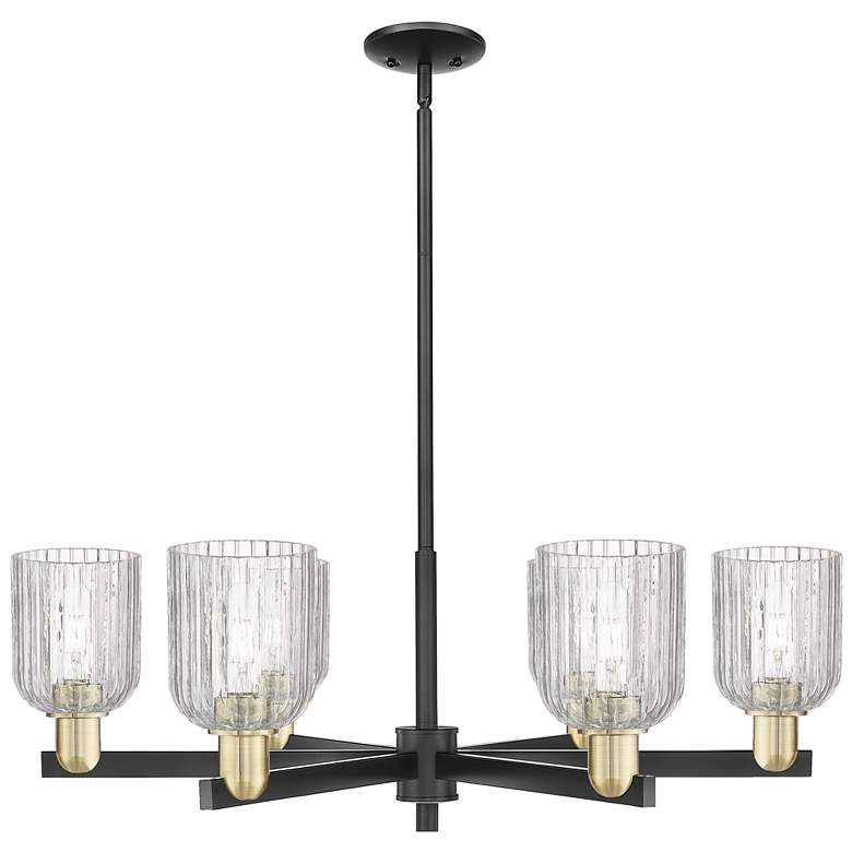 Image 1 Bridal Veil 34.75"W 6 Light Black Brass Stem Chandelier w/ Clear Shade