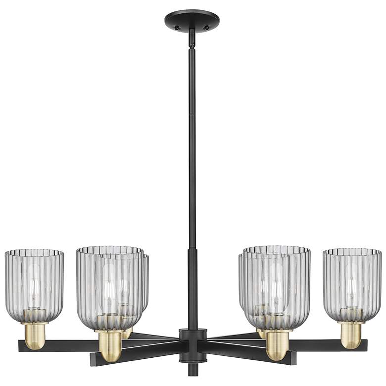 Image 1 Bridal Veil 34.75"W 6 Light Black Brass Stem Chandelier w/ Smoke Shade