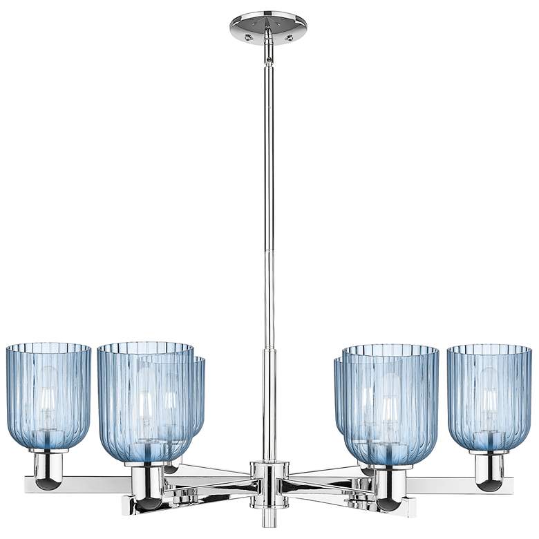 Image 1 Bridal Veil 34.75"W 6 Light Chrome Stem Chandelier With Blue Shade