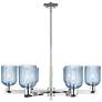 1_Bridal Veil 34.75"W 6 Light Chrome Stem Chandelier With Blue Shade