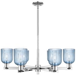 Bridal Veil 34.75"W 6 Light Chrome Stem Chandelier With Blue Shade