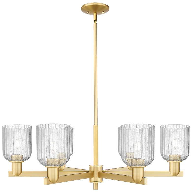 Image 1 Bridal Veil 34.75"W 6 Light Satin Gold Stem Chandelier w/ Seedy Shade