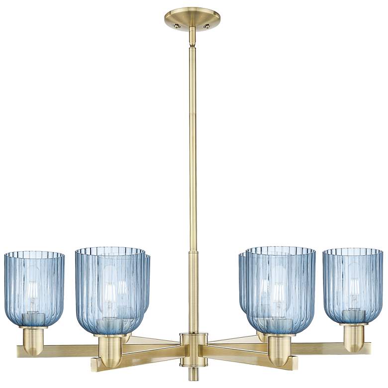 Image 1 Bridal Veil 35"W 6 Light Antique Brass Stem Chandelier With Blue Shade