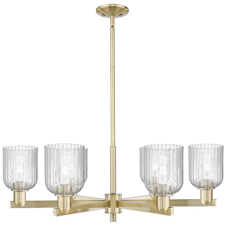 Image 1 Bridal Veil 35"W 6 Light Antique Brass Stem Chandelier With Seedy Shade