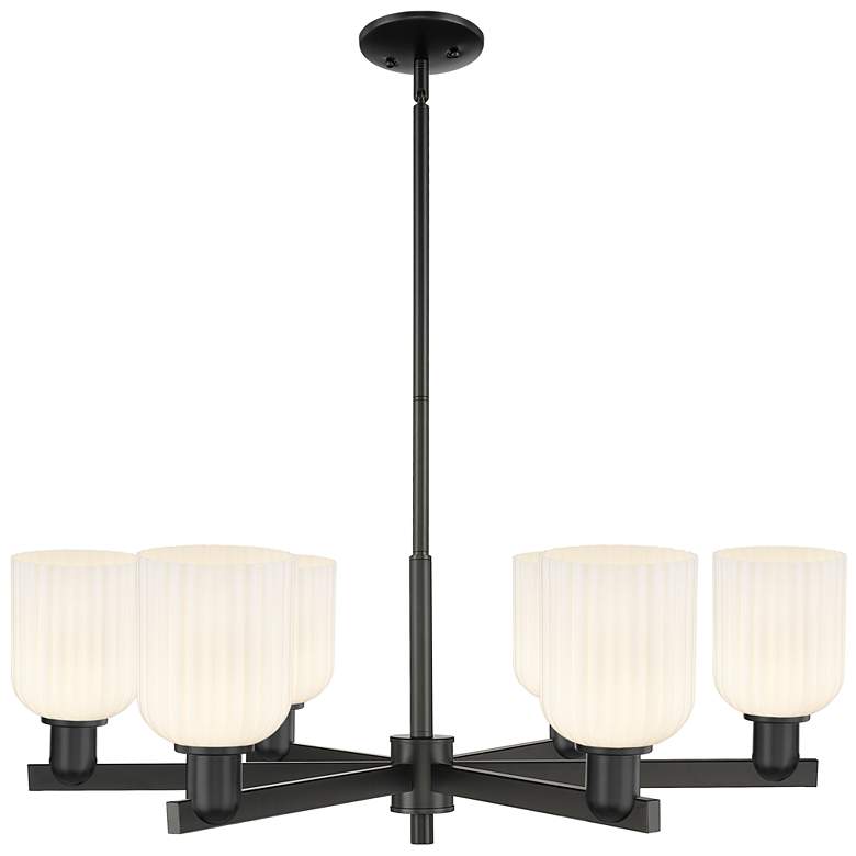 Image 1 Bridal Veil 35"W 6 Light Black Stem Chandelier w/ Gloss White Shade
