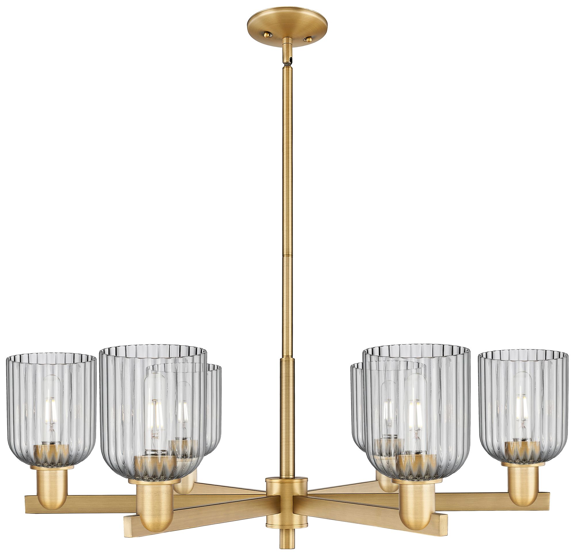Bridal Veil 35"W 6 Light Brass Stem Chandelier w/ Smoke Shade