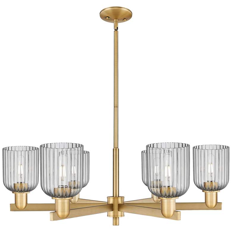 Image 1 Bridal Veil 35"W 6 Light Brass Stem Chandelier w/ Smoke Shade
