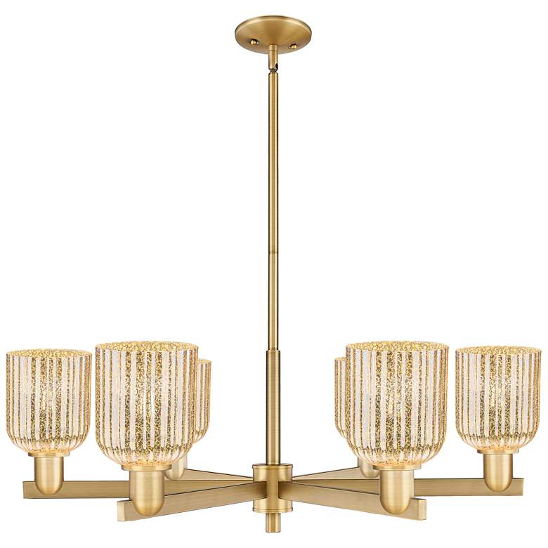 Image 1 Bridal Veil 35"W 6 Light Brushed Brass Stem Chandelier w/ Mercury Shade
