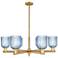 Bridal Veil 35"W 6 Light Brushed Brass Stem Chandelier With Blue Shade