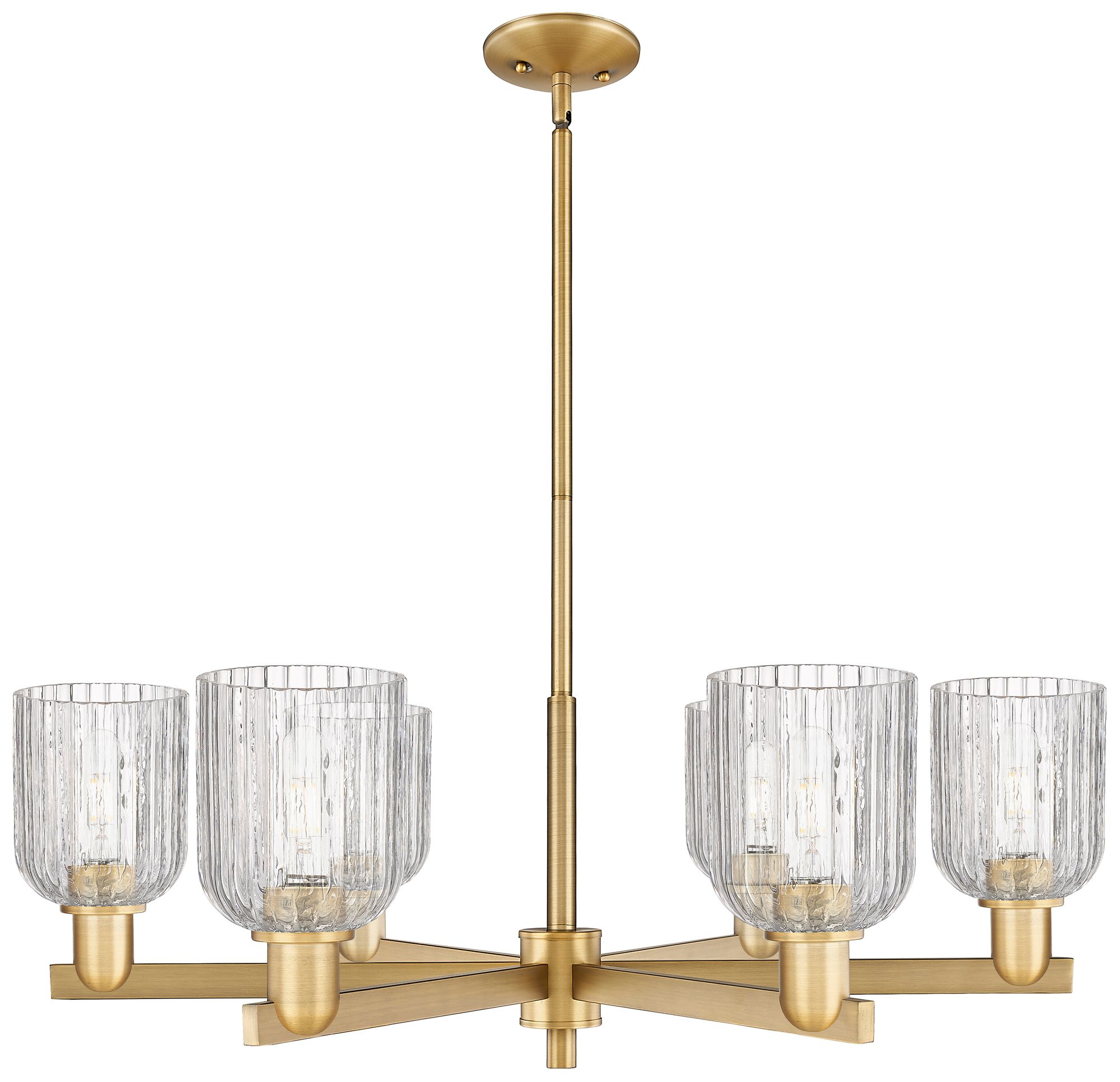 Bridal Veil 35"W 6 Light Brushed Brass Stem Chandelier With Clear Shade