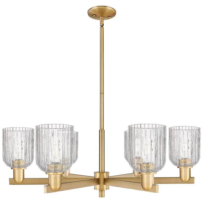 Image 1 Bridal Veil 35"W 6 Light Brushed Brass Stem Chandelier With Clear Shade