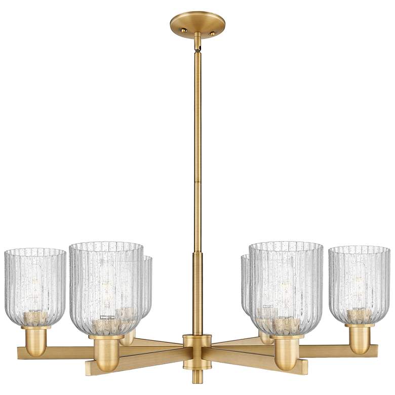 Image 1 Bridal Veil 35"W 6 Light Brushed Brass Stem Chandelier With Seedy Shade