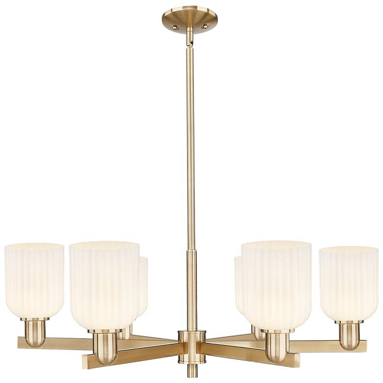 Image 1 Bridal Veil 35"W 6 Light Champagne Stem Chandelier w/ Gloss White Shade