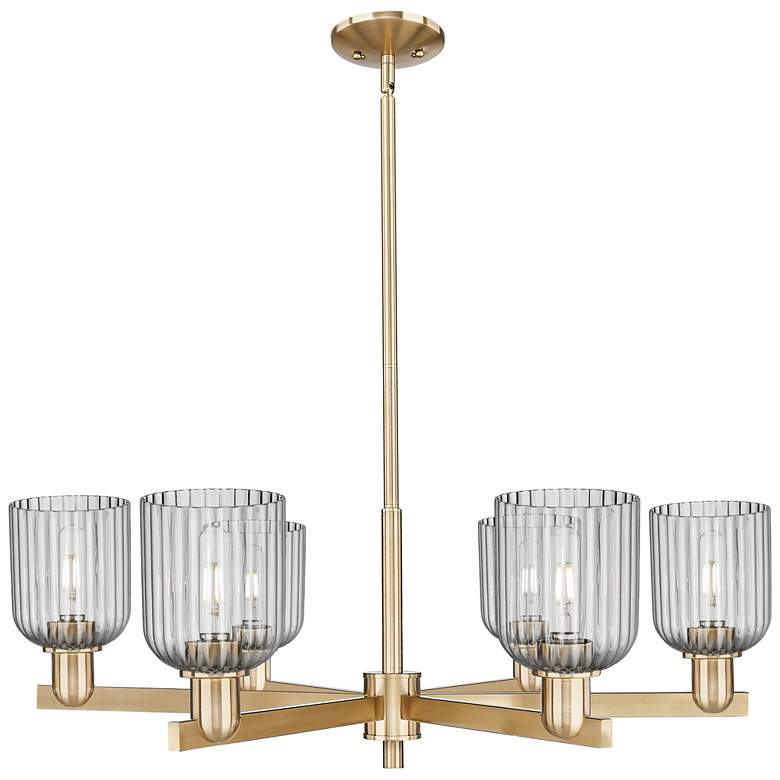 Image 1 Bridal Veil 35"W 6 Light Champagne Stem Chandelier w/ Light Smoke Shade