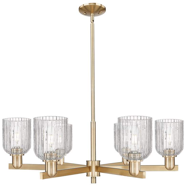 Image 1 Bridal Veil 35"W 6 Light Champagne Stem Chandelier With Clear Shade
