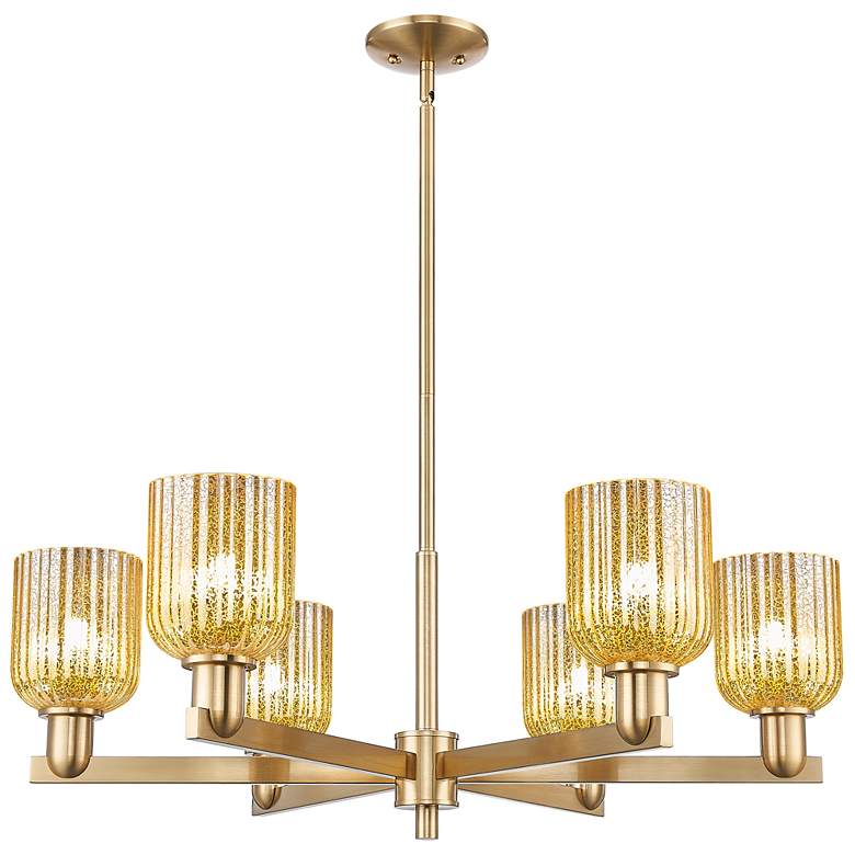 Image 1 Bridal Veil 35"W 6 Light Champagne Stem Chandelier With Mercury Shade