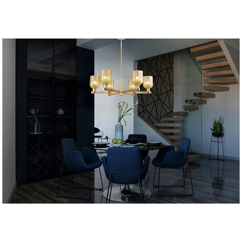 Image 2 Bridal Veil 35"W 6 Light Champagne Stem Chandelier With Mercury Shade more views