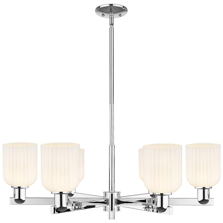 Image 1 Bridal Veil 35"W 6 Light Chrome Stem Chandelier With Gloss White Shade