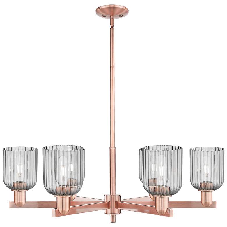 Image 1 Bridal Veil 35"W 6 Light Copper Stem Chandelier With Light Smoke Shade