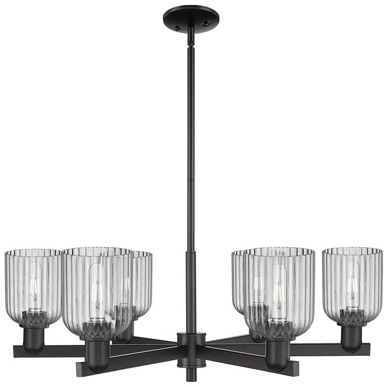 Image 1 Bridal Veil 35"W 6 Light Matte Black Stem Chandelier w/ Smoke Shade