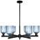 Bridal Veil 35"W 6 Light Matte Black Stem Chandelier With Blue Shade
