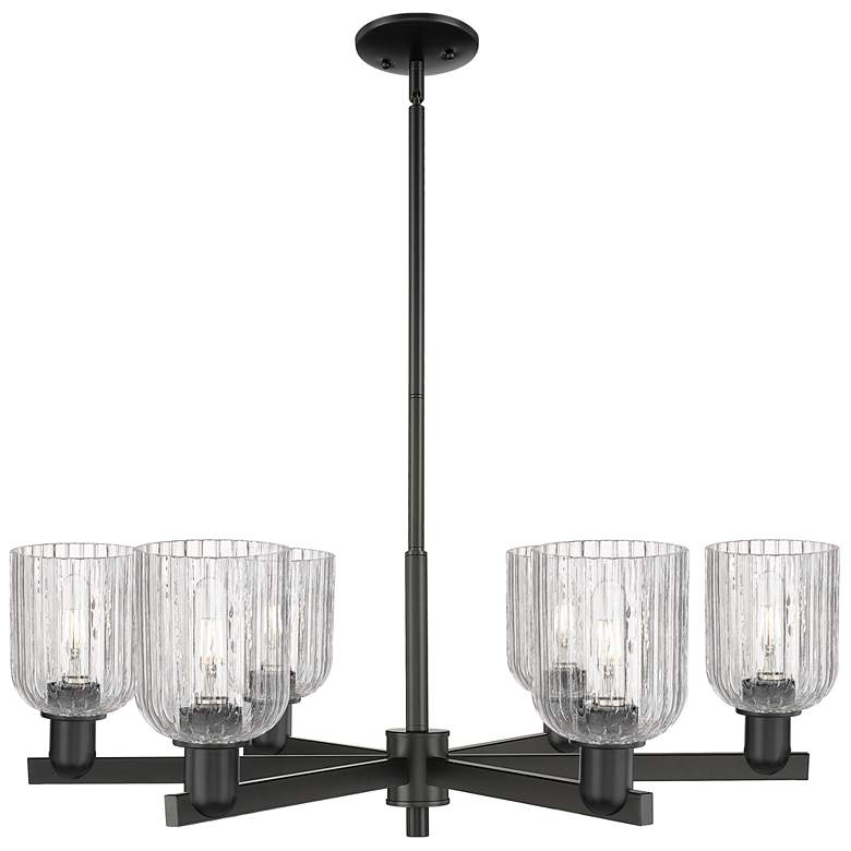 Image 1 Bridal Veil 35"W 6 Light Matte Black Stem Chandelier With Clear Shade