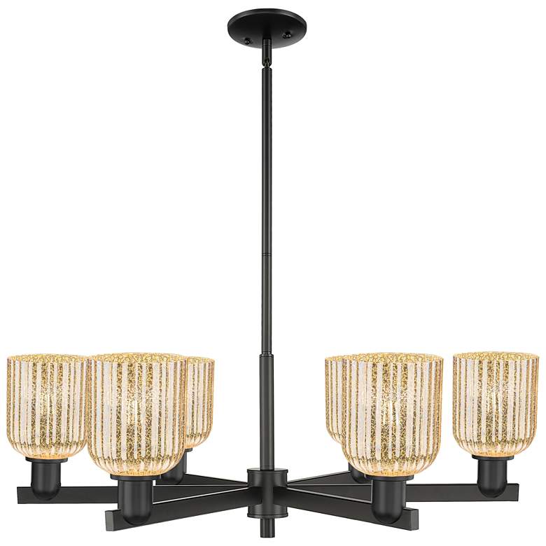 Image 1 Bridal Veil 35"W 6 Light Matte Black Stem Chandelier With Mercury Shade