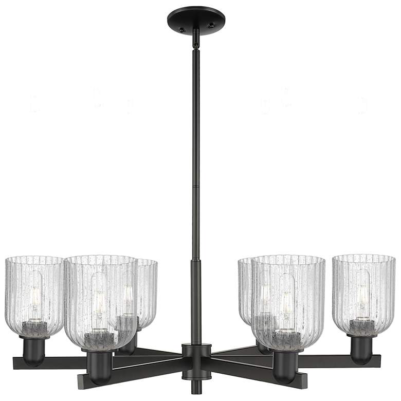 Image 1 Bridal Veil 35"W 6 Light Matte Black Stem Chandelier With Seedy Shade