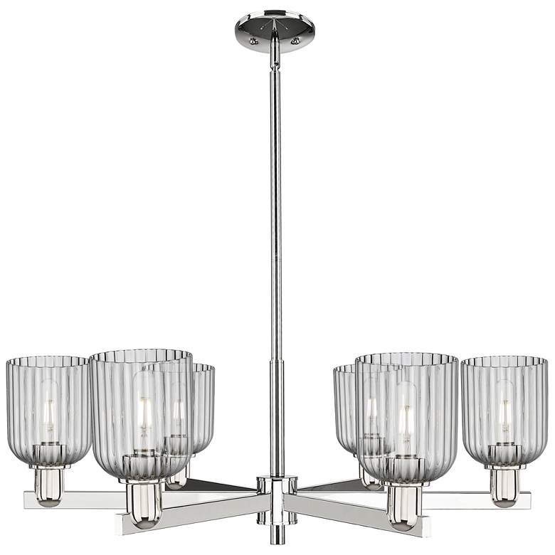 Image 1 Bridal Veil 35"W 6 Light Nickel Stem Chandelier w/ Light Smoke Shade