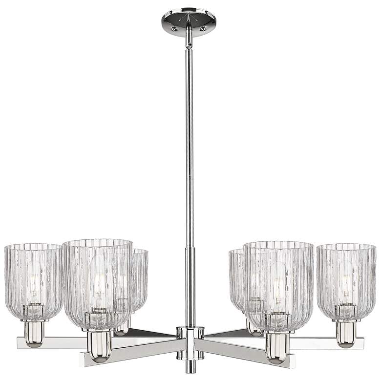 Image 1 Bridal Veil 35"W 6 Light Polished Nickel Stem Chandelier w/ Clear Shade