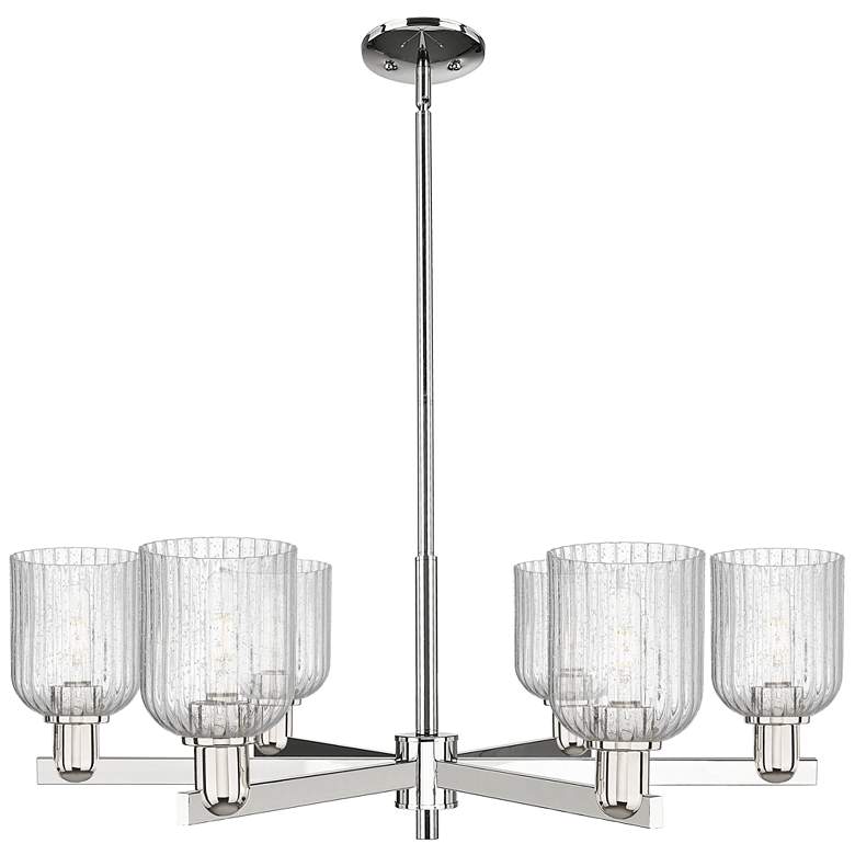 Image 1 Bridal Veil 35"W 6 Light Polished Nickel Stem Chandelier w/ Seedy Shade