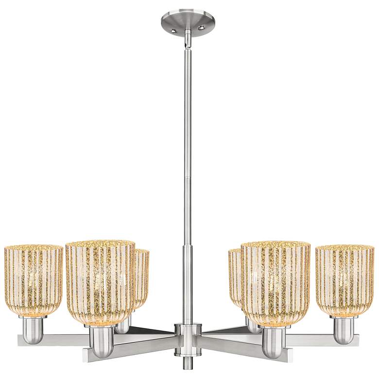 Image 1 Bridal Veil 35"W 6 Light Satin Nickel Stem Chandelier w/ Mercury Shade