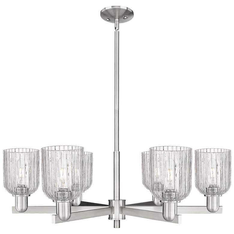 Image 1 Bridal Veil 35"W 6 Light Satin Nickel Stem Chandelier With Clear Shade