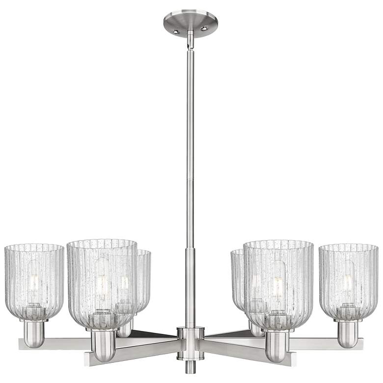 Image 1 Bridal Veil 35"W 6 Light Satin Nickel Stem Chandelier With Seedy Shade