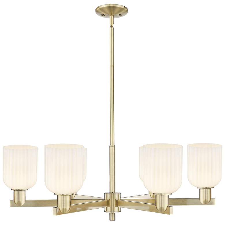 Image 1 Bridal Veil 35"W 6-Lt Antique Brass Stem Chandelier w/ Gloss White Shade