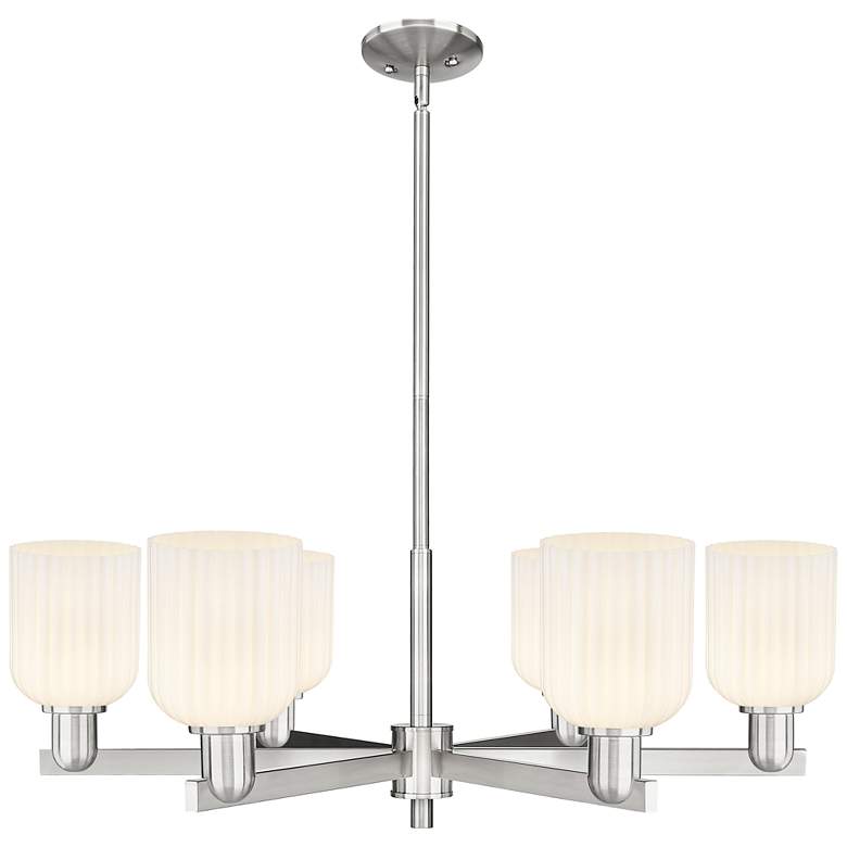 Image 1 Bridal Veil 35"W 6-Lt Satin Nickel Stem Chandelier w/ Gloss White Shade