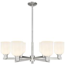 Bridal Veil 35"W 6-Lt Satin Nickel Stem Chandelier w/ Gloss White Shade