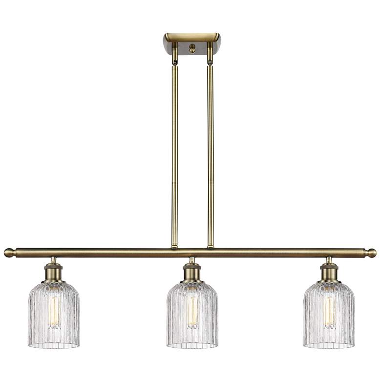 Image 1 Bridal Veil 36"W 3-Light Antique Brass Stem Island Light w/ Clear Shad