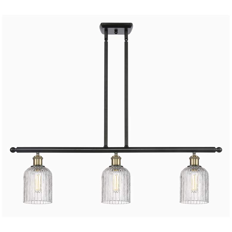 Image 1 Bridal Veil 36"W 3-Light Black Brass Stem Island Light w/ Clear Shade