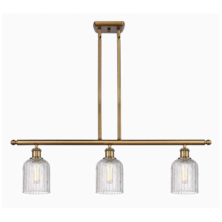 Image 1 Bridal Veil 36"W 3-Light Brushed Brass Stem Island Light w/ Clear Shad