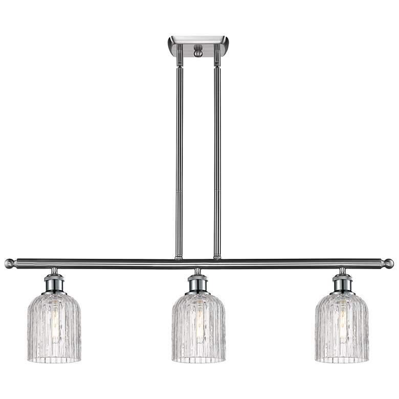 Image 1 Bridal Veil 36"W 3-Light Satin Nickel Stem Island Light w/ Clear Shade